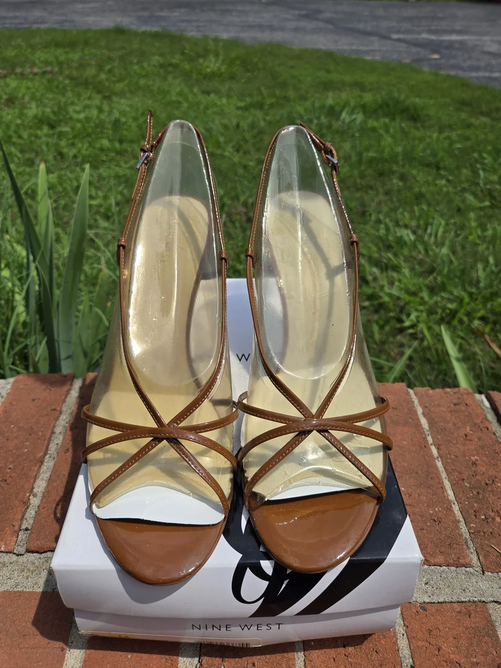Nine West Brown Strappy Slingback Heels Sz 10